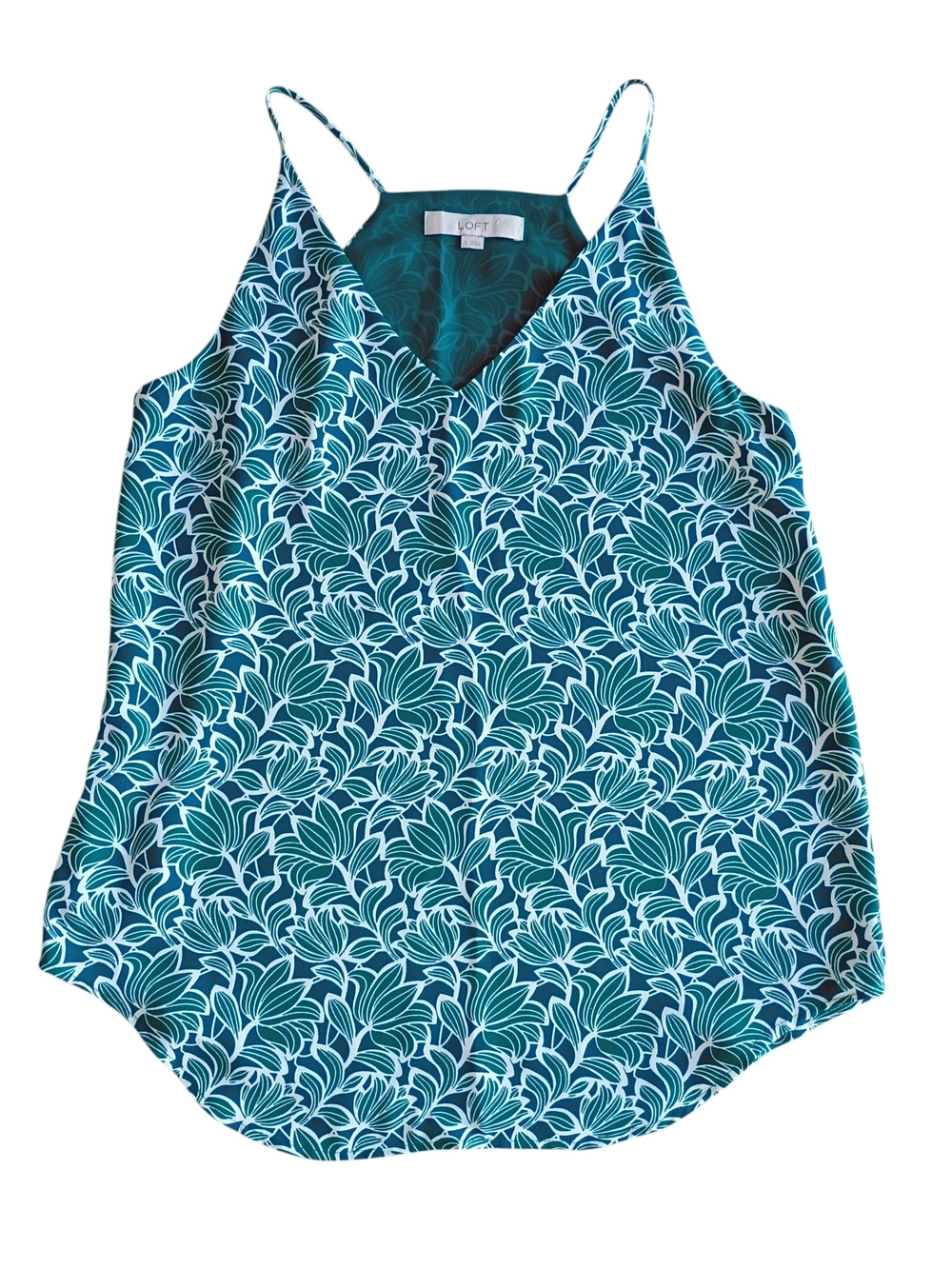 LOFT Teal & White Floral V-Neck Spaghetti Strap Cami